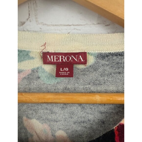 Merona Cardigan Womens Size Large Black Floral Button Up Lightweight Casual - Picture 5 of 7